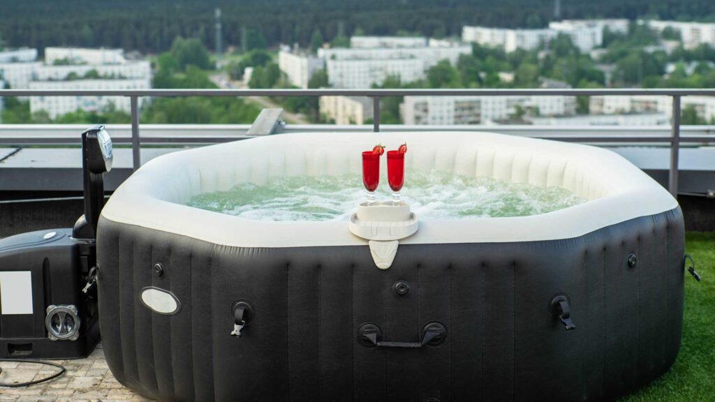 inflatable hot tub in roof top.