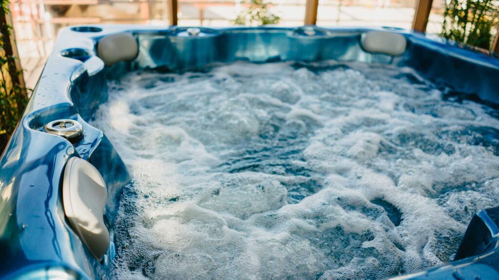 blue Hot tub at home.
