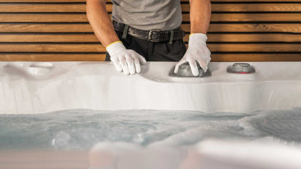 man check in spa water installation.