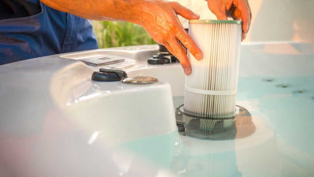 technician Install a New Filter in hot tub.