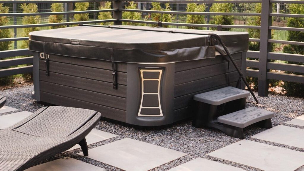 Covered Hot Tub placed outside as hot tubs are hard to maintain