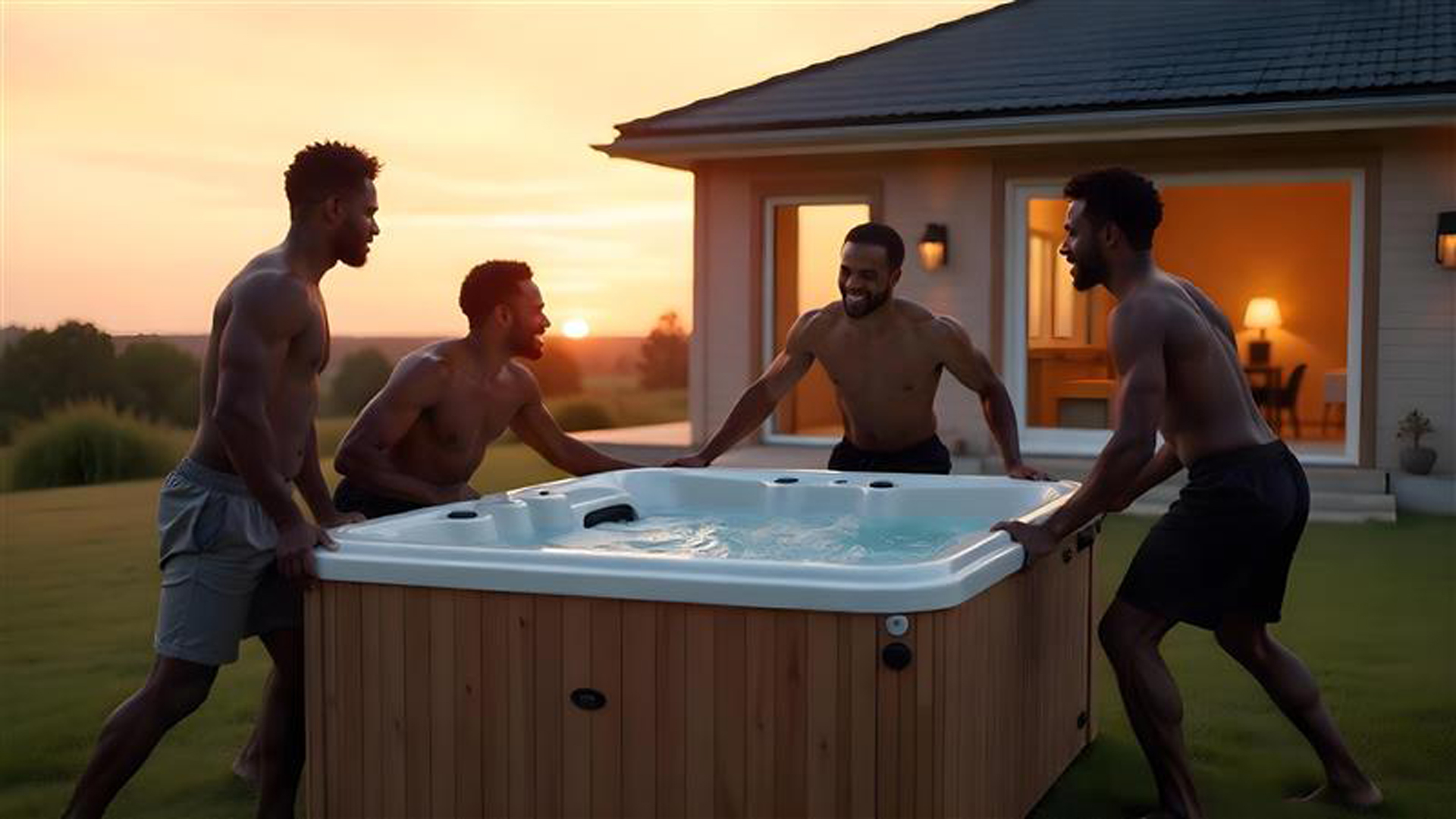 Four Men transporting a hot tub