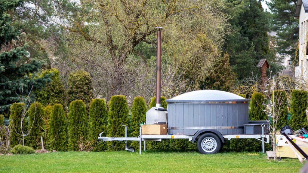 transporting hot tub with the help of moving truck
