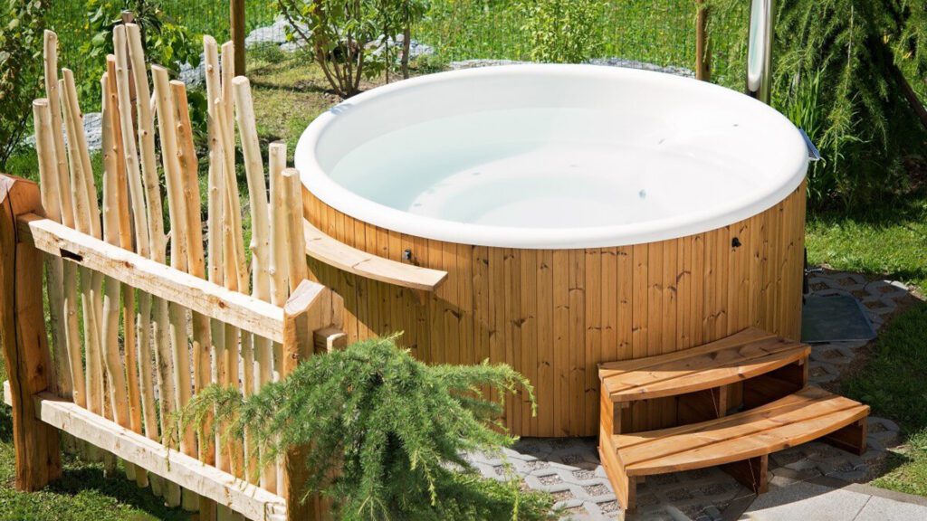A hot tub installed on pavers